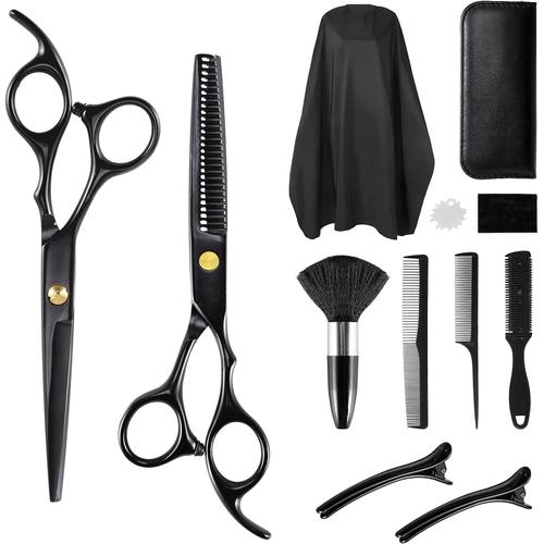 Ciseaux Coiffure Set, Ciseaux À Effiler Professionnel Hair Cutting Scissors Kit Pour Homme Femme Enfant, Cape De Coiffure, Peigne, 