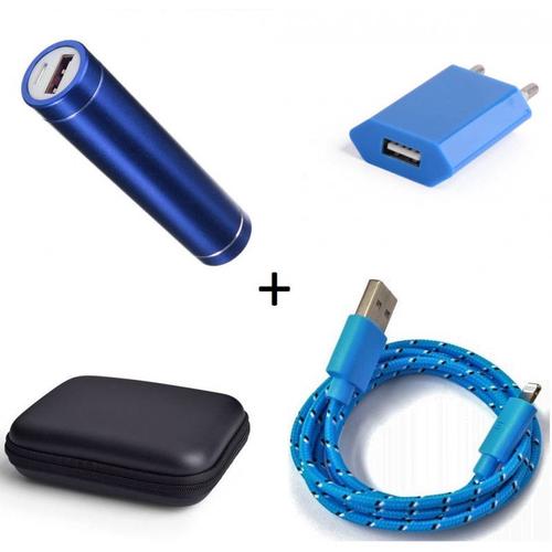 Pack Pour Ipad Mini 4 (Cable Chargeur Lightning Tresse 3m + Pochette + Batterie + Prise Secteur) Apple - Bleu