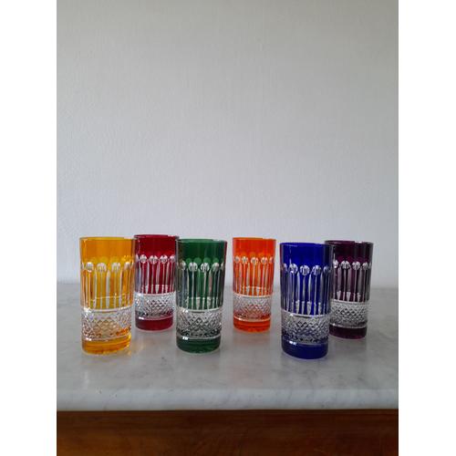 6 Verres Cristal De Boheme 24% Taille Main 6 Couleurs Differentes