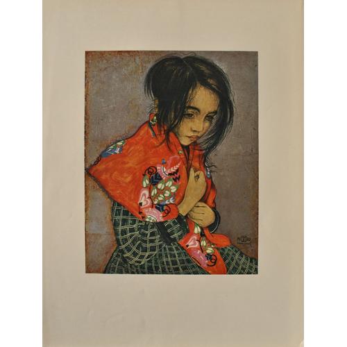 Walter Sauer : Petite Fille Au Foulard, Gravure Signée