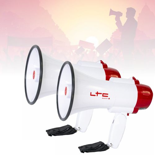 Pack 2 Mégaphones rechargeables 20W LTC MEGA20W Portée 250m - Haut parleurs Supporter Manifestation Fête Soirée Sport