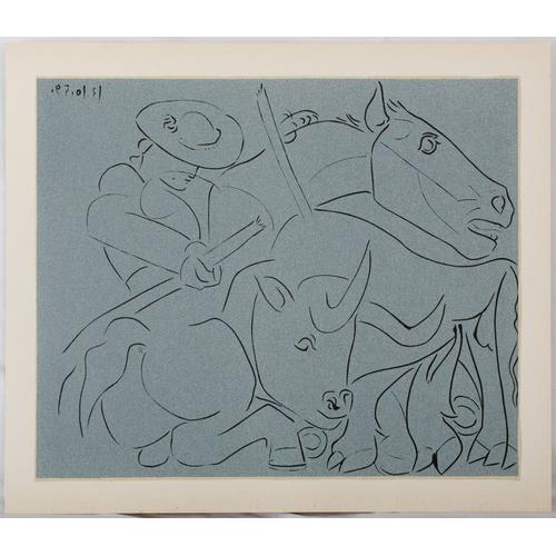 Pablo Picasso : Taureau Désarmant Un Picador, Linogravure (1962)