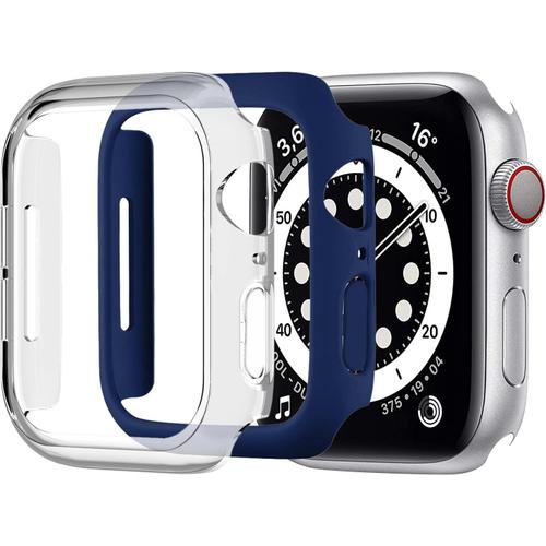 Lot De 2 Étuis Pour Apple Watch Series 7 45 Mm, Étui De Protection Anti Rayures Ultra Fin Pour Pc Pour Iwatch Series 7, Bleu + Transparent