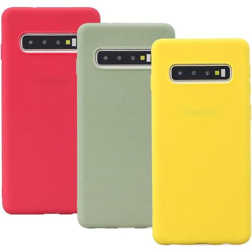 3x Coque Pour Samsung S10 Plus Silicone Housse Etui Samsung S10 Plus Antichoc Ultra Mince Fine Souple Tpu Gel Flexible Couverture Protection Bumper Case Cover Rouge Jaune Vert