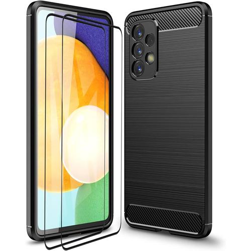 Coque En Tpu Pour Samsung Galaxy A53 5g Avec 2 Pièces Protection Écran Etui Protection Antipoussière Avec Angles Choc Amortissant Ultra Mince Silicone Housse Noir