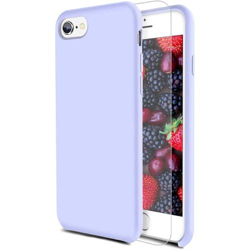 Coque Iphone 6s Plus/Iphone 6 Plus Avec Verre Trempé , Silicone Liquide Housse Case Anti-Choc Anti-Rayures Protection Complète Cover Étui Avec Tissu Microfibre Coussin Coveri Lilac Purple