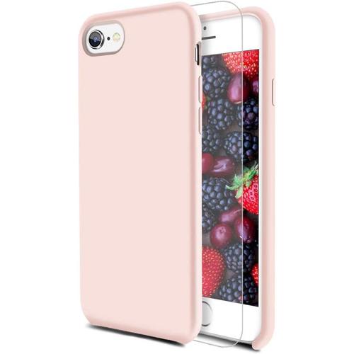 Coque Iphone 6s Plus/Iphone 6 Plus Avec Verre Trempé , Silicone Liquide Housse Case Anti-Choc Anti-Rayures Protection Complète Cover Étui Avec Tissu Microfibre Coussin Coveri Rose