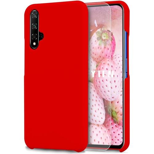 Coque Pour Huawei Honor 20 Avec Verre Trempé , Silicone Liquide Housse Case Protection Complète Cover Étui Avec Tissu Microfibre Coussin Coveri Pour Huawei Honor 20 Rouge