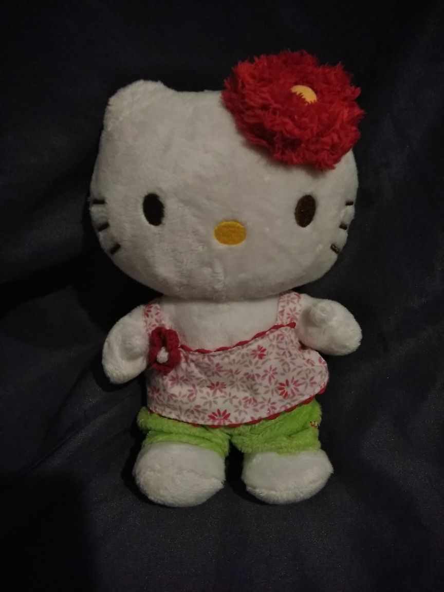 Doudou Hello Kitty rose fleur verte