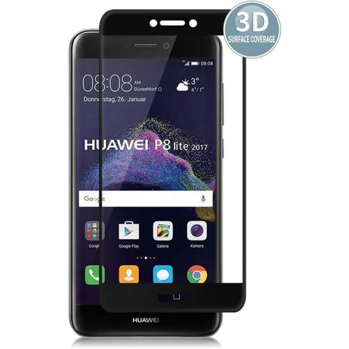 Protecteur D'écran Compatible Avec Huawei P8 Lite 2017 Noir, Haute Définition Anti Rayures, Verre Trempé 3d, Réponse Sensible Installation Sans Bulles
