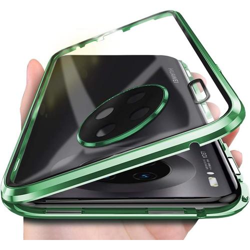 Huawei Mate 30 Coque Adsorption Magnétique Métal Bumper 2faces En Verre Trempé Couverture Plein Écran Avec Protection D'objectif De Caméra Pour Huawei Mate 30 Vert