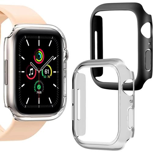 Lot De 2 Coque Pour Apple Watch Series 7 41 Mm, Protection Anti Rayures Weideworld Coque Pc Ultra Fine, Transparente + Noire