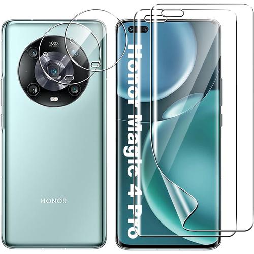 Protecteur D'écran Pour Honor Magic 4 Pro Avec 2 Films En Tpu Hd Et 2 Protecteurs D'objectif D'appareil Photo Protection Maximale Contre Les Empreintes Digitales À Ultrasons Sans Bulles