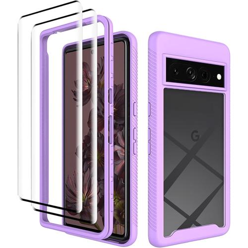 Coque Pour Google Pixel 7 Protransparent Pc Tpu Protection Du Cadre Étuicoque De Téléphone 2 En 1 Tpu+Pc Avec 2 Protecteurs D'écran En Verre Trempé Résistant Aux Rayures Mauve