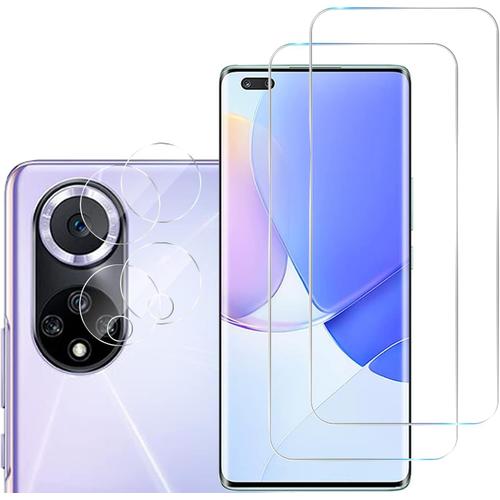 4 Pack Compatible Avec Huawei Nova 9 Pro Pour Protecteur D'écran En Verre Trempé & Protecteur D'objectif D'appareil Photo Anti Éclats Hd Clear