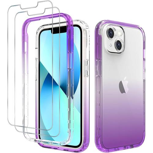 Coque Pour Iphone 14 Pro Maxtransparent Pc Tpu Protection Du Cadre Étuicoque De Téléphone 2 En 1 Tpu+Pc Avec 2 Protecteurs D'écran En Verre Trempé Résistant Aux Rayures Mauve