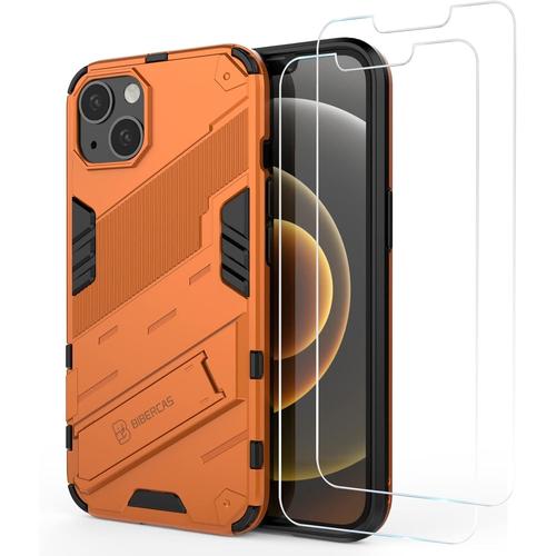 Coque Pour Iphone 13 6.1 Inchétui Mobile Anti Chute Airbag Avec 2 Protecteurs D'écran En Verre Trempé Résistant Aux Rayures Orange