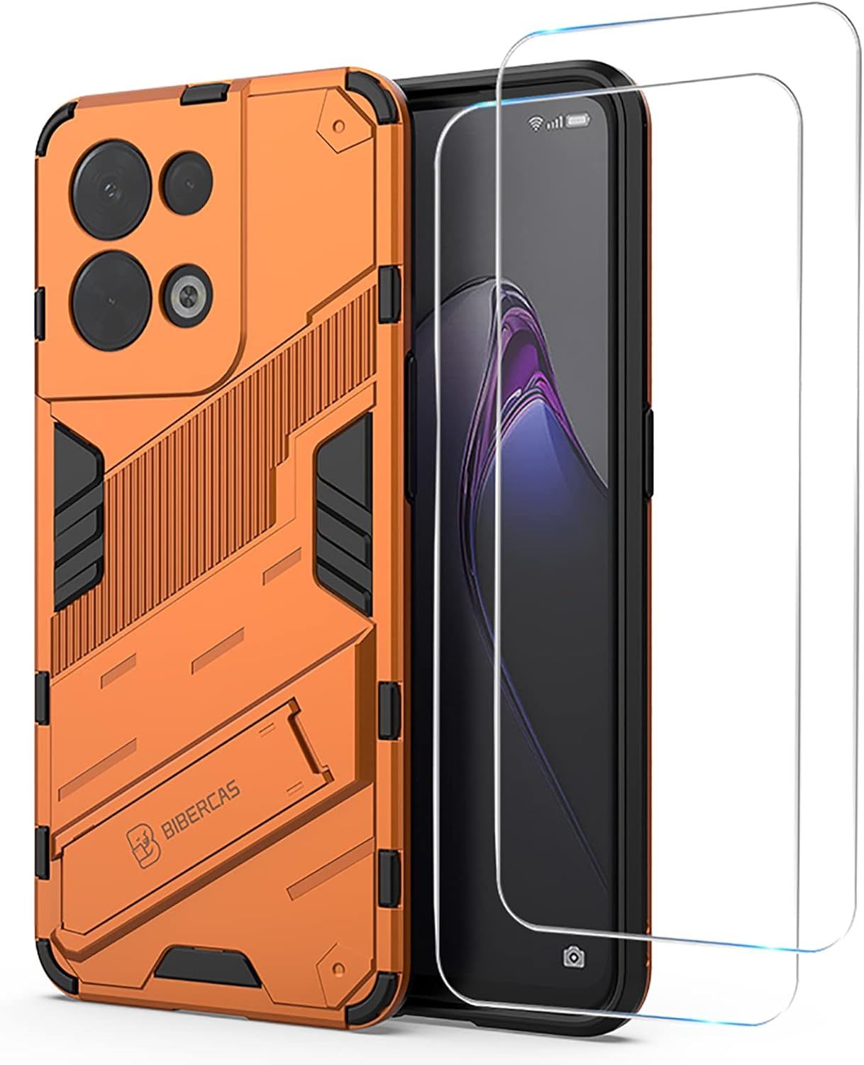 Coque Pour Oppo Reno 8housse De Protection Antichoc De Qualité Militairecoque Holder Robuste Protection Avec 2 Protecteurs D'écran En Verre Trempé Support Orange