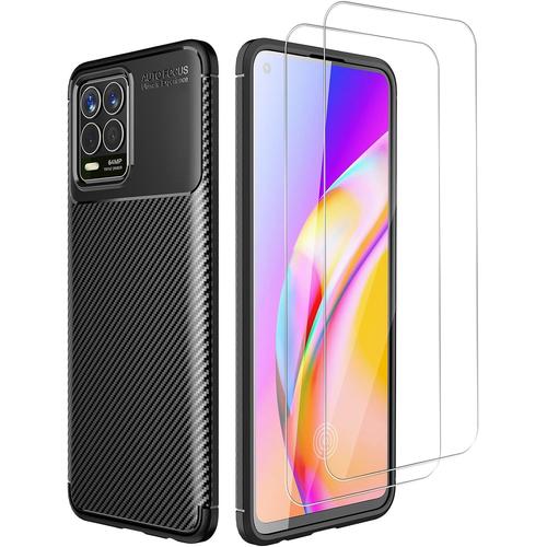 Cover Pour Realme 8 Proétui De Protection Ultraminceétui En Silicone Ultramince Avec 2 Protecteurs D'écran En Verre Trempé Résistant Aux Rayuresnoir