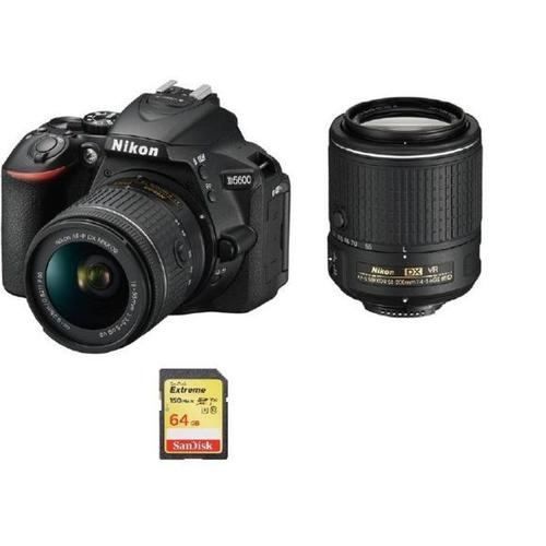 NIKON D5600 reflex 24.2 mpix + objectif KIT AF-P 18-55MM F3.5-5.6G VR + objectif AF-S 55-200MM F4-5.6G ED VR II DX + 64GB SD card