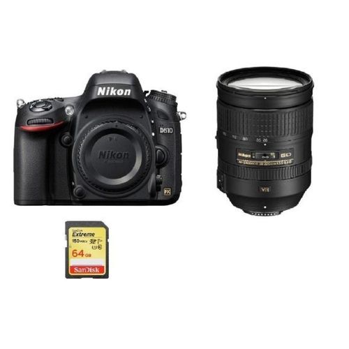 NIKON D610 reflex 24.3 mpix + objectif KIT AF-S 28-300MM F3.5-5.6G ED VR + 64GB SD card