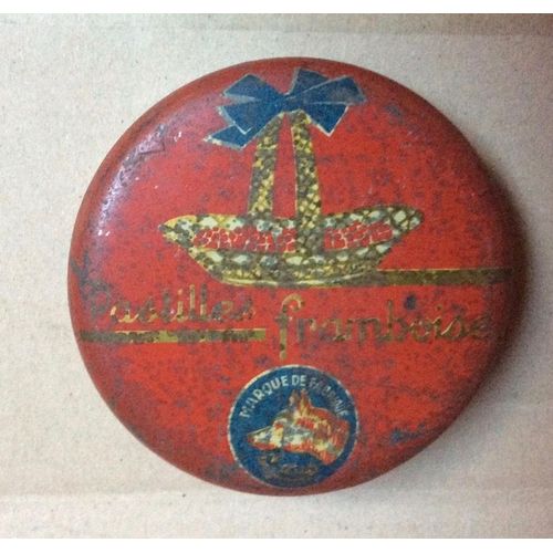 Ancienne Boîte En Fer Vide Pastilles Framboise - 6x6x2,5 Cm. Début Du 20° Siècle (État Correct)