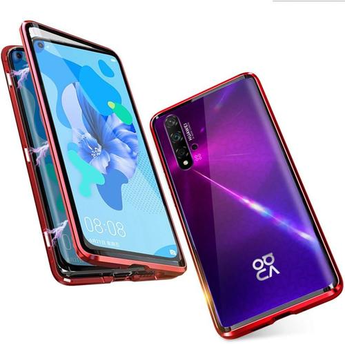 Coque Pour Huawei Nova 5t/Honor 20 Adsorption Magnétique Tech Housse 360 Degré Protection Étui Cadre Aluminium Verre Trempé Aimant Fort Antichoc Métal Flip Cover