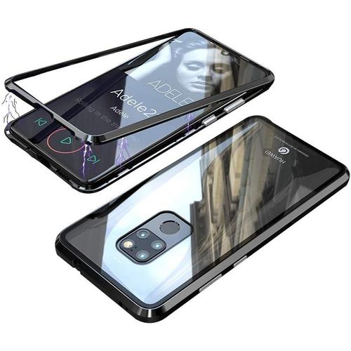 Coque Magnétique Pour Huawei Honor 10 Lite, 360 Full Body Protection Coque D'adsorption Magnétique Avec Cadre En Métal Ultra Fin En Verre Transparent Pour Huawei Honor 10 Lite