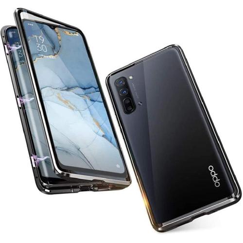 Coque Pour Oppo Find X2 Lite Adsorption Magnétique Tech Housse 360 Degrés Protection Étui Antichoc Cadre Aluminium Verre Trempé Aimant Fort Métal Flip Cover