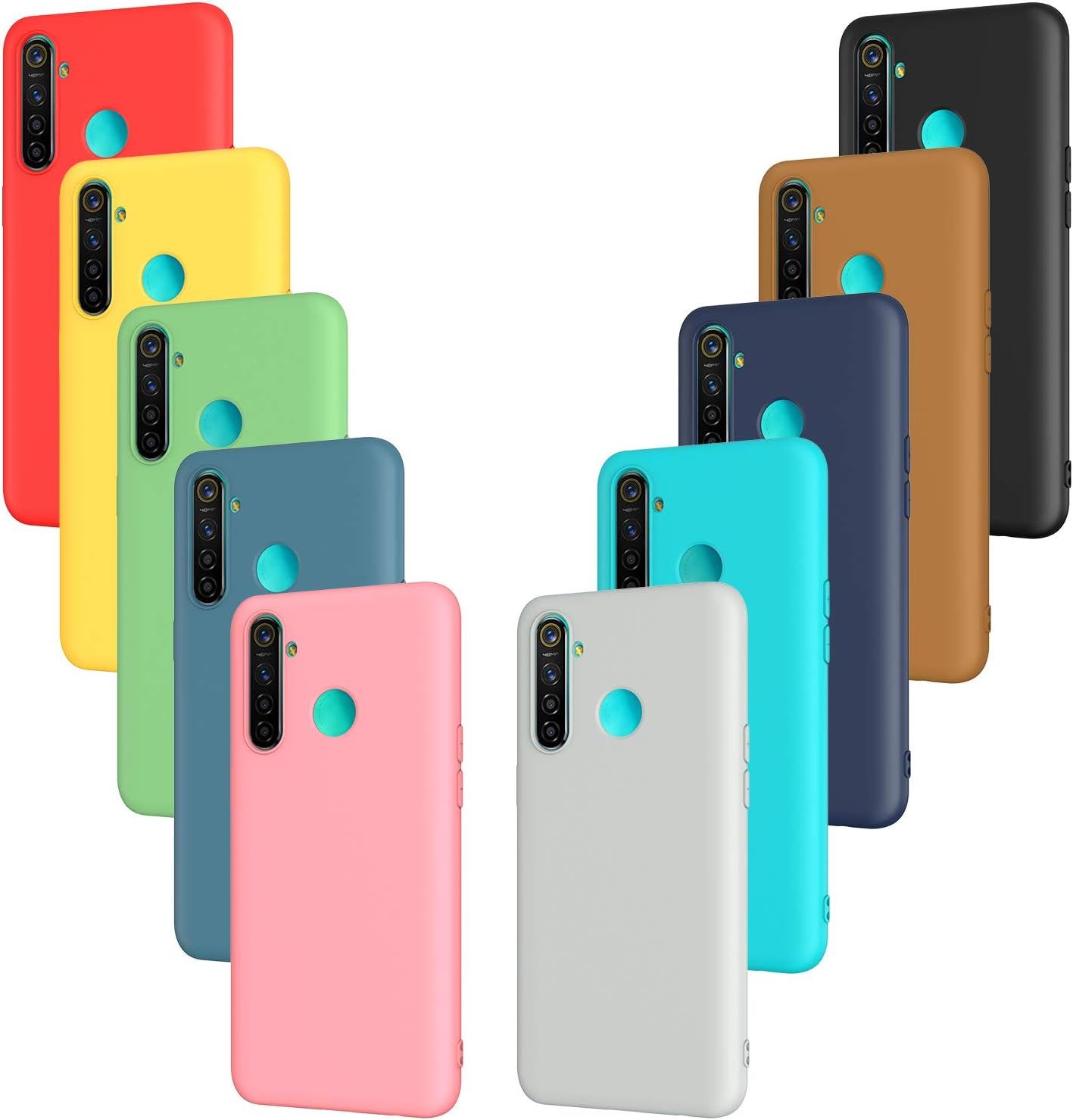 10 X Coque Pour Oppo Realme 5 Pro, Coque De Protection Souple En Tpu Ultra Mince En Silicone Noir, Blanc, Bleu, Vert, Vert Foncé, Rose, Rouge, Jaune, Marron, Violet