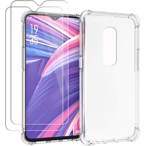 Coque Pour Oppo Rx17 Pro + 2 X Verre Trempé Housse En Silicone Tpu Transparente Renforcement Des Quatre Coins, Absorption Des Chocs Housse Pour Oppo Rx17 Pro 6.4