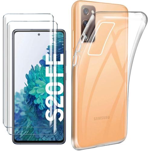 Coque Pour Samsung Galaxy S20 Fe 5g 6,5"" + 2 X Verre Trempé Coque Transparente Et Cristaux De Protection D'écran Tpu Silicone Soft Gel Case Cover Case Cover Transparent