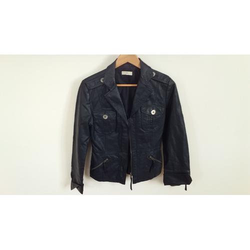 Blouson Simili Cuir Bleu Marine