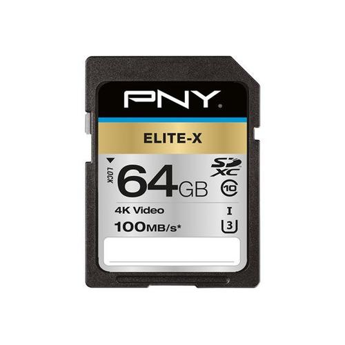 PNY Elite-X - Carte mémoire flash - 64 Go - UHS-I U3 / Class10 - SDXC UHS-I