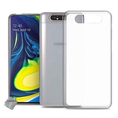 Housse Etui Coque Pochette Silicone Gel Fine Pour Samsung Galaxy A80 + Verre Trempe - Blanc Transparent