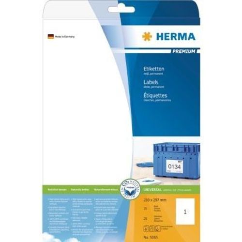 HERMA 5065 Blanc Imprimante d'étiquette adhésive étiquette à imprimer; HERMA 5065, Blanc, Imprimante d'étiquette adhésive, A4, Papier, Laser/a jet d'encre, Permanent
