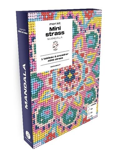 Mon Kit Mini Strass Mandala - Coffret Avec 4000 Strass Multicolores, 1 Tableau Encollé Format A5, 1 Stylet Pour Placer Les Strass, 1 Bloc De Cire Pour Les Attraper, 1 Petit Plateau