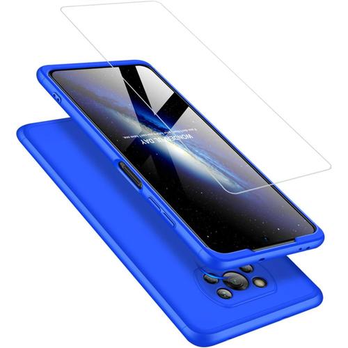 Xiaomi Poco X3 Nfc Case Cover Verre Trempé 360 Degrés Box 3 En 1 Pc Case Bleu