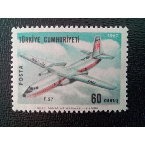 Timbre Turquie Yt 1823 Fokker Amitié F27 1967 ( 3712 )