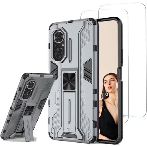 Coque Pour Honor 50 Se/Huawei Nova 9 Se Étui,Tpu+Pc Housse Protection De Qualité Militaire Avec 2 Verre Trempé/Support,Anti-Choc Case Cover Compatible Support De Voiture Magnétique-Gris