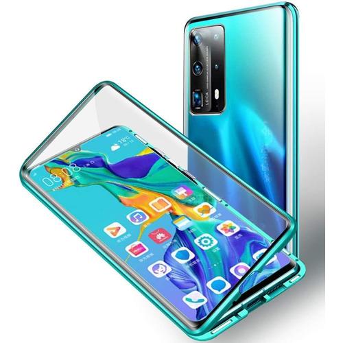 Coque Magnétique For Huawei P40 6,1"" , Protection Ecran Coque Transparent Double Côtés Verre Trempé Case Cover Pare-Chocs En Métal Antichoc 360 Degrés Protection Etui Housse, Vert