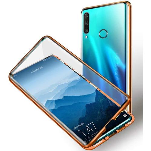 Coque Magnétique For Huawei P40 Lite E/Huawei Y7p 6,39"" , Protection Ecran Coque Transparent Double Côtés Verre Trempé Case Cover Pare-Chocs En Métal Antichoc 360 Degrés Etui Housse, Or