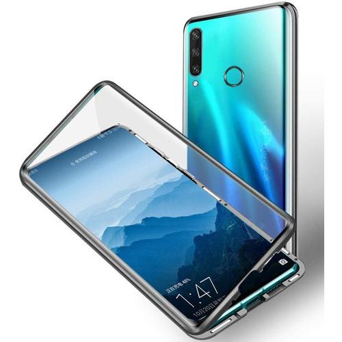 Coque Magnétique For Huawei P40 Lite E/Huawei Y7p 6,39"" , Protection Ecran Coque Transparent Double Côtés Verre Trempé Case Cover Pare-Chocs En Métal Antichoc 360 Degrés Etui Housse, Noir