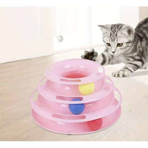 Jouet Interactif Pour Chat À 4 Couches Avec Balles Colorées - Sécurité Et Durabilité Assurées - Rose