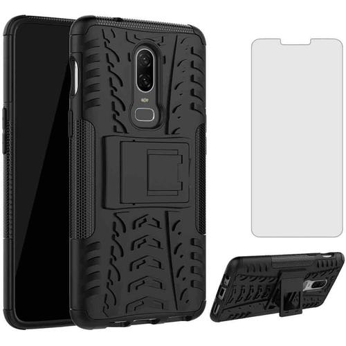 Coque De Protection Pour Oneplus 6 Avec Film De Verre Trempé Et Support Oneplus6 A6003 - Étui De Protection Fin Et Rigide Pour Téléphone Portable - Noir