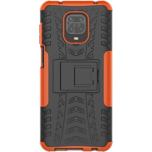 Coque Compatible Avec Xiaomi Redmi Note 9s/Note 9 Pro + Film De Protection D'écran En Verre Trempé, Support, Coque Hybride Pour Téléphone Portable, Résistance Aux Chutes Orange