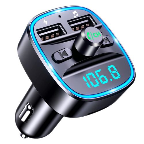 Bluetooth Voiture, Transmetteur Fm Bluetooth 5.3 Adaptateur Radio Lecteur De Musique Mp3 Sans Fil, Appels Mains Libres, Dual Usb Ports 5v/2.4a & 1a, Chargeur Voiture Support Carte Tf/Clé Usb