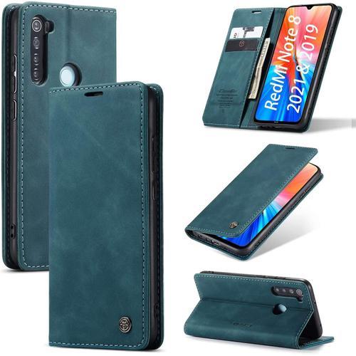 Coque Compatible Avec Xiaomi Redmi Note 8 2021 & 2019, Étui En Cuir Pu Flip Case Pliable Avec Fentes Pour Cartes], Housse De Protection Pour Xiaomi Redmi Note 8 2021 & 2019 - Bleu Sarcelle