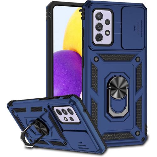 Coque Compatible Avec Samsung Galaxy A72 5g/A72 4g, Protection D'appareil Photo, Anneau De Support À 360 Degrés, Coque Militaire, Coque De Protection Robuste, Résistante Aux Chocs, Hybride, Bleu