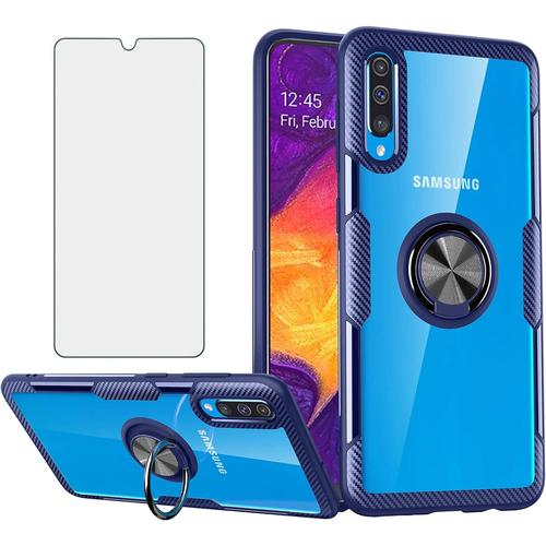 Coque De Protection Pour Samsung Galaxy A50 A30s A50s Avec Film De Protection En Verre Et Anneau Magnétique A 50 50s 30s 50a Slim Transparent Coque De Protection Pour Téléphone Portable Bleu